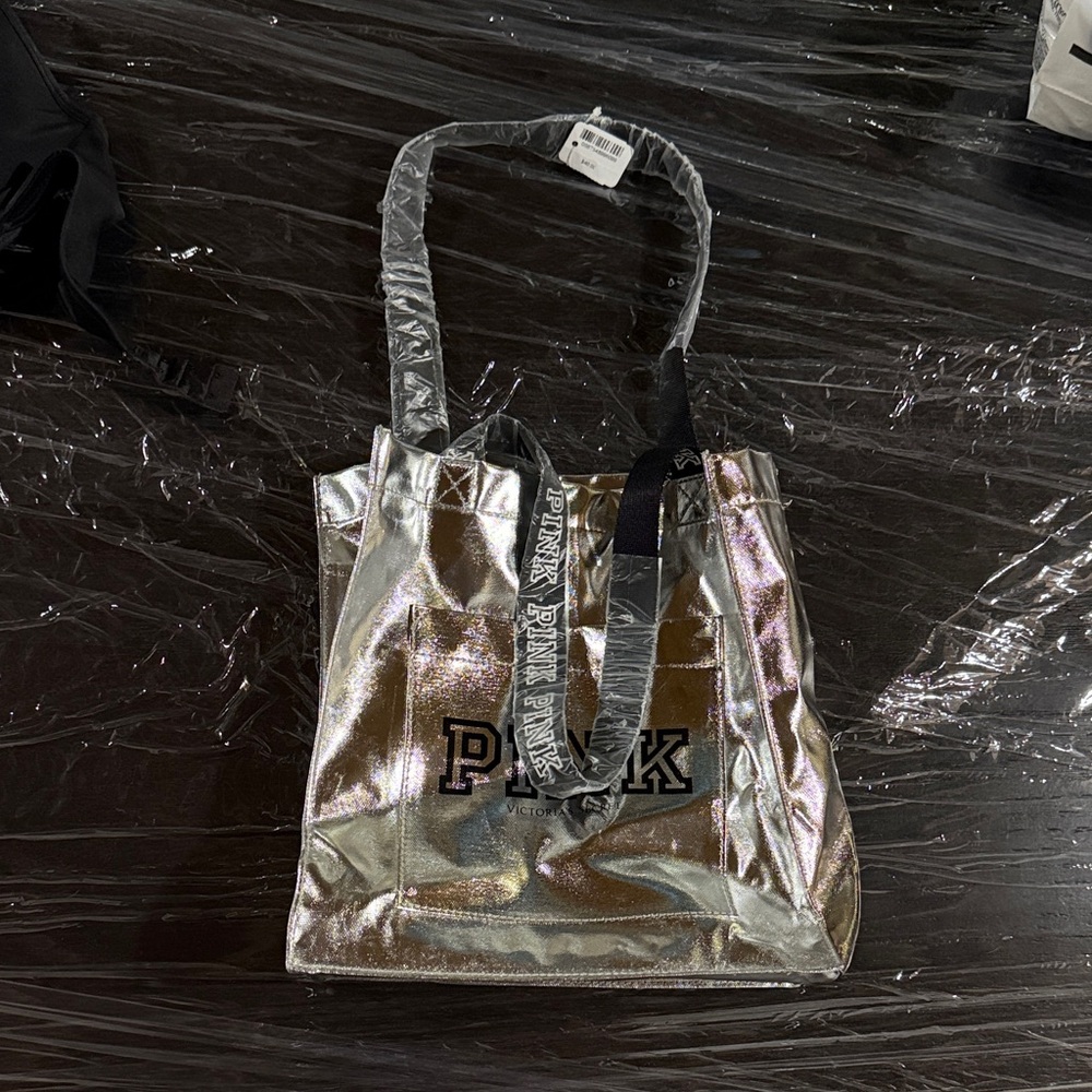 NWT Metallic Silver PINK Victoria's Secret Tote